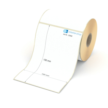 Etikett 100 x 150 mm - Thermopapier weiß permanent - 250 Etiketten pro Rolle - 25 mm Hülse 