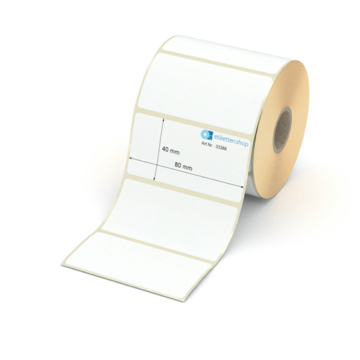 Etikett 80 x 40 mm - Transferpapier weiß permanent - 900 Etiketten pro Rolle - 25 mm Hülse 